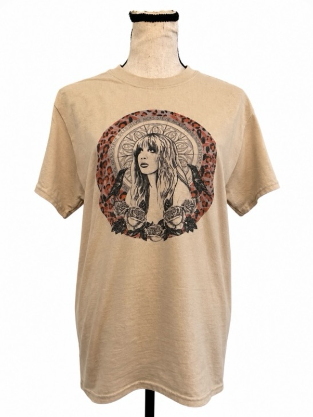 Stevie Nicks Graphic T Shirt Small Leopard Rose Boho Rock Tee